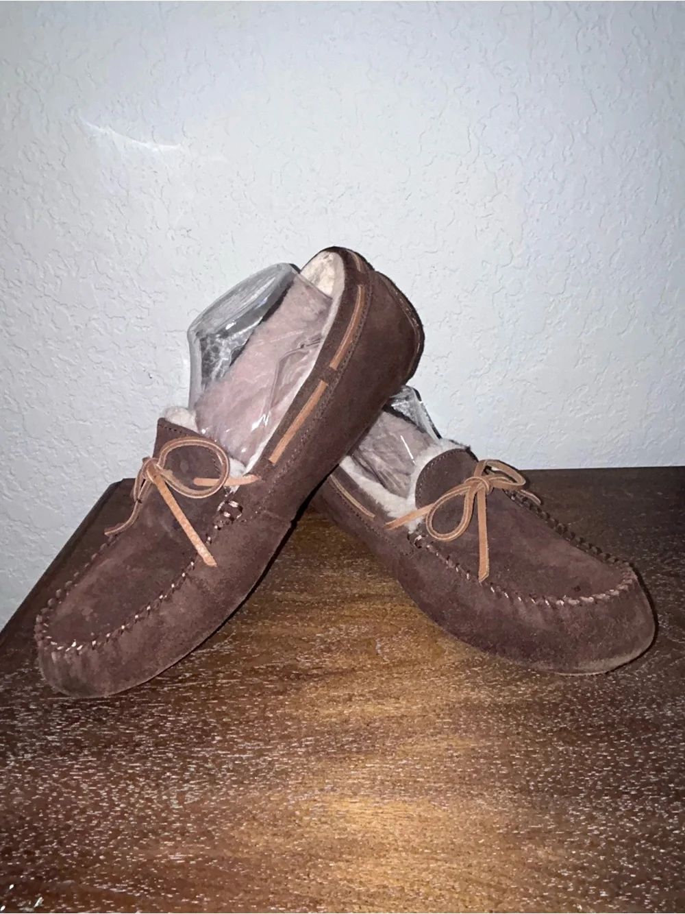 UGG Suede Leather Faux Fur Lining Slip On Loafer Slipper Shoes